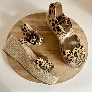 Sole Society Animal Print Cow Hair Buckle Ankle Wedge Sandal USA Made 10